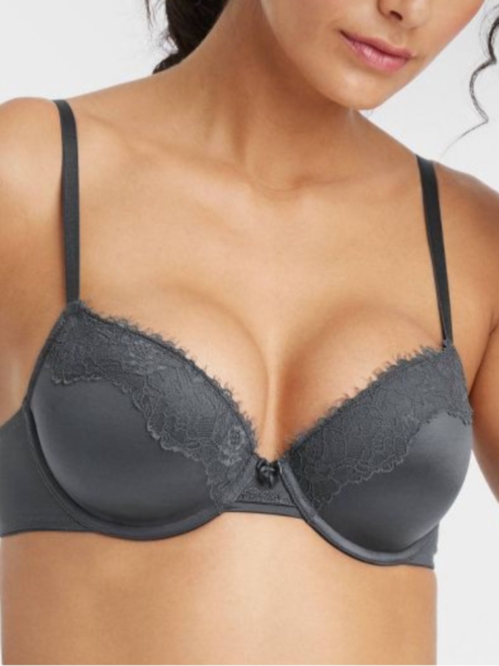 Auden Everyday Lace Trim Underwire Demi Coverage Bra - Gray